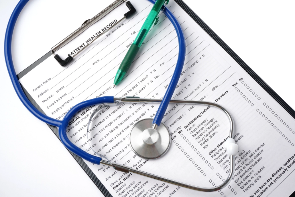 Screen-Shot-2024-06-03-at-3 medical records sheet on a clip board with a stethoscope on top